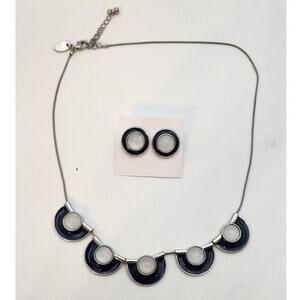Vintage Charming Charlie Necklace and Earring Jewelry Set Navy White Classic